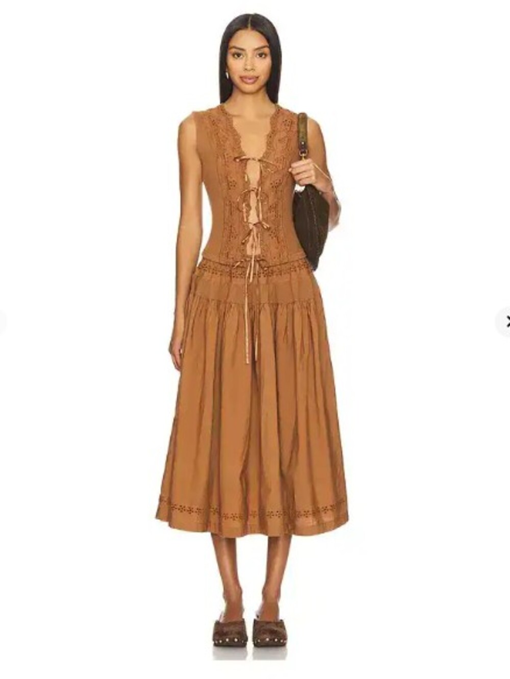 Free People Gesibelle Cotton Vest Maxi Skirt Set Medium Macademia